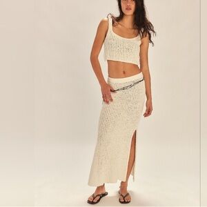 FP Beach Free People cream ivory Havana 2pc crochet skirt tank set New